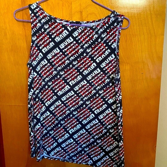 J. Jill Tank Top Wearever Black Red White Sleeveless Criss Cross Geometric Print - Picture 1 of 6